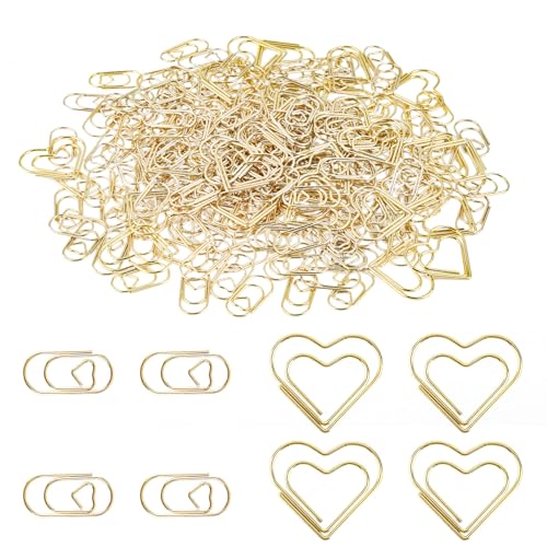 200 Stück Gold Herz Büroklammern Set, 2 Stil Herzförmige Büroklammern Motiv Love Metall-Büroklammer, Klein Lesezeichen Büroklammern, Paper Clip mit Transparentbox für Büro, Klassenzimmer, Aktenklammer von AILUYA