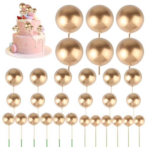 30 Stück Tortendeko Kugeln, Cake Topper Geburtstag, Happy Birthday Tortendeko, DIY Einlage Cupcake Topper Ballons Cake Topper für Torten Dekorieren Hochzeit Party Babyparty Geburtstag (Gold) von AILUYA