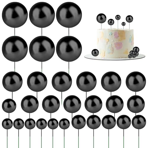 30 Stück Tortendeko Kugeln, Cake Topper Geburtstag, Happy Birthday Tortendeko, DIY Einlage Cupcake Topper Ballons Cake Topper für Torten Dekorieren Hochzeit Party Babyparty Geburtstag (Schwarz) von AILUYA