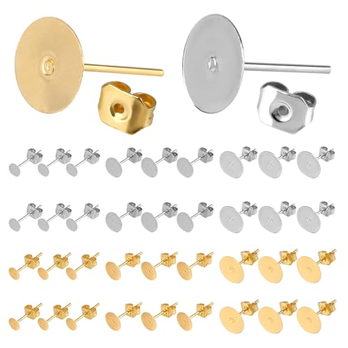 600 Paar/1200 Stk Ohrstecker Rohlinge, Edelstahl Ohrring Stopper, DIY Ohrringe Selber Machen Set, 4/6/8 mm Flache Runde Metall Ohrstecker mit Ohrring Verschlüsse für DIY Ohrringe Schmuckherstellung von AILUYA