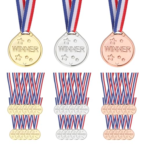 AILUYA 36 Stück Medaillen Kinder, Medaillen Kindergeburtstag, Silber und Bronze Goldmedaille für Kinder, Medaille Kinder des Gewinners für Schulwettbewerbe, Partyspiele, Fußballturniere von AILUYA