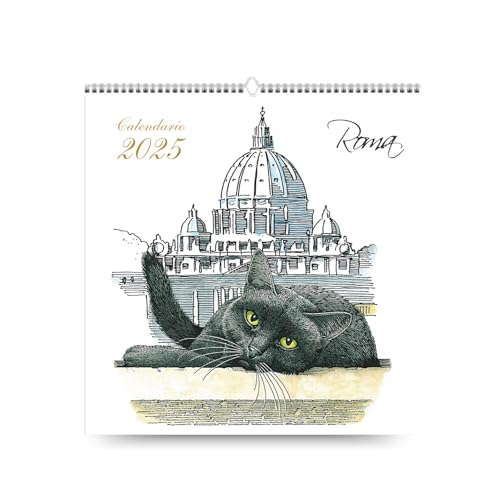 AIMA Wandkalender 2025 Kalender 31 x 33 cm – Spiralwandkalender 12 Monate mit Katzen in Rom – Kalender mit Katze – mit 1 Magnet und 1 Notizblock gratis (St. Peter) von AIMA