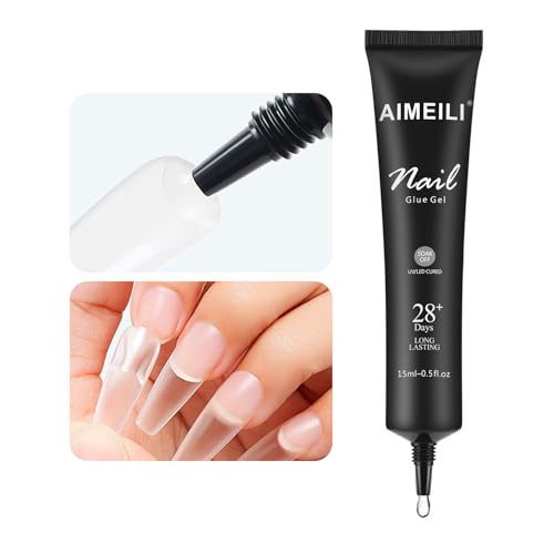 AIMEILI Semi Solid Nagelkleber 15ml Semi Solid Nail Glue Gel Fester Nagelkleber für Gel Tips Kunstnägel Extra Stark Nagelkleber für Press on Nails UV Gel Kleber Gel x Nail Glue von AIMEILI