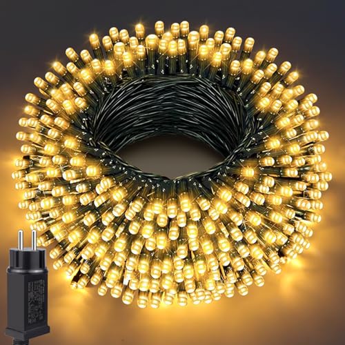 AIMENGTE Lichterkette Weihnachtsbaum 10m, 100LED Lichterkette Strom Warmweiß mit Strom 8 Modi und Speicherfunktion IP44 wasserdicht Lichterketten, für Garten, Balkon, Weihnachtsbaum, Party von AIMENGTE