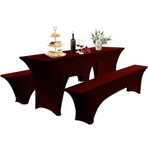 Elastisch Biertischhussen Bierbank-Auflage & Tischdecke Für 50 cm or 70 cm Table Width 3 TLG-Set Breite Bierzeltgarnitur Stretch Hussen Für Festzeltgarnituren Bierbank Hussen (Rot -2,70 cm) von AIMENJOY