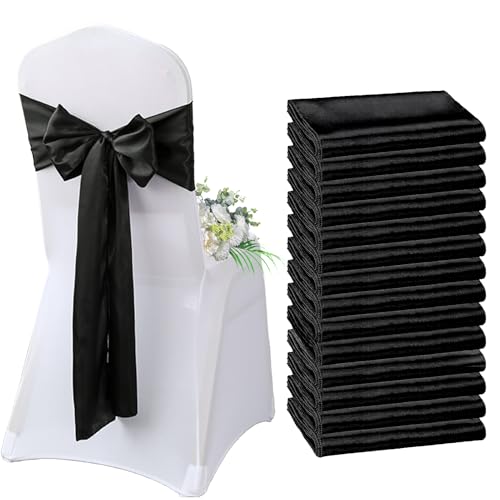 AIMENJOY Satin-Stuhlschärpen, Schleifen, Dekoration, Stuhlbezug für Hochzeitsempfang, Stuhlbänder, Schleifen für Bankett, Party, Event-Dekorationen (Black,10) von AIMENJOY