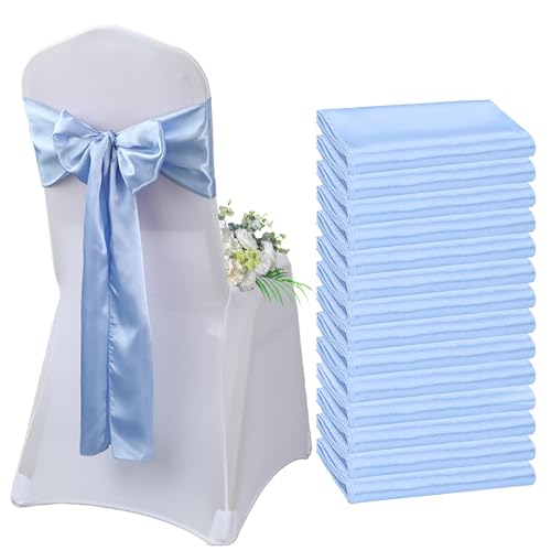 AIMENJOY Satin-Stuhlschärpen, Schleifen, Dekoration, Stuhlbezug für Hochzeitsempfang, Stuhlbänder, Schleifen für Bankett, Party, Event-Dekorationen (Blue-1,10) von AIMENJOY