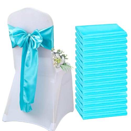 AIMENJOY Satin-Stuhlschärpen, Schleifen, Dekoration, Stuhlbezug für Hochzeitsempfang, Stuhlbänder, Schleifen für Bankett, Party, Event-Dekorationen (Blue-2,10) von AIMENJOY