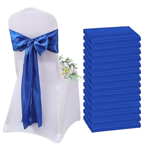 AIMENJOY Satin-Stuhlschärpen, Schleifen, Dekoration, Stuhlbezug für Hochzeitsempfang, Stuhlbänder, Schleifen für Bankett, Party, Event-Dekorationen (Blue-3,10) von AIMENJOY