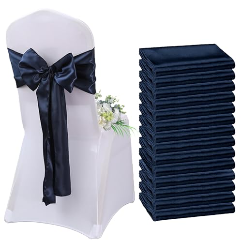 AIMENJOY Satin-Stuhlschärpen, Schleifen, Dekoration, Stuhlbezug für Hochzeitsempfang, Stuhlbänder, Schleifen für Bankett, Party, Event-Dekorationen (Blue-4,10) von AIMENJOY