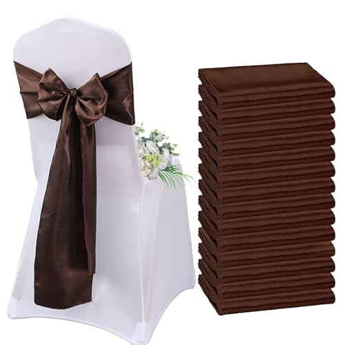 AIMENJOY Satin-Stuhlschärpen, Schleifen, Dekoration, Stuhlbezug für Hochzeitsempfang, Stuhlbänder, Schleifen für Bankett, Party, Event-Dekorationen (Coffee-2,10) von AIMENJOY