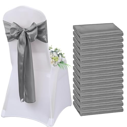 AIMENJOY Satin-Stuhlschärpen, Schleifen, Dekoration, Stuhlbezug für Hochzeitsempfang, Stuhlbänder, Schleifen für Bankett, Party, Event-Dekorationen (Grey,10) von AIMENJOY