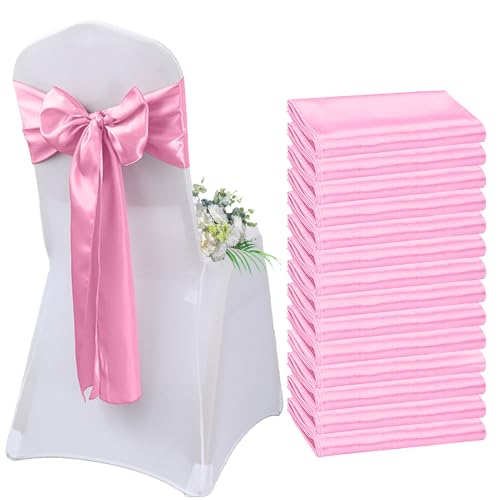 AIMENJOY Satin-Stuhlschärpen, Schleifen, Dekoration, Stuhlbezug für Hochzeitsempfang, Stuhlbänder, Schleifen für Bankett, Party, Event-Dekorationen (Pink-3,10) von AIMENJOY