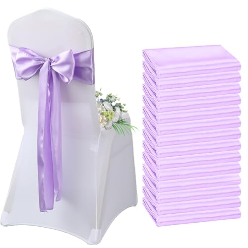 AIMENJOY Satin-Stuhlschärpen, Schleifen, Dekoration, Stuhlbezug für Hochzeitsempfang, Stuhlbänder, Schleifen für Bankett, Party, Event-Dekorationen (Purple-1,10) von AIMENJOY