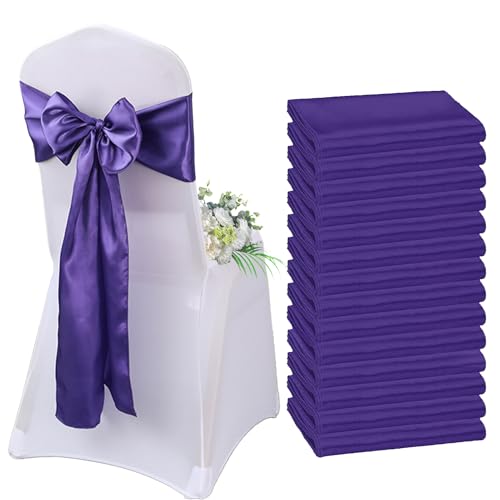 AIMENJOY Satin-Stuhlschärpen, Schleifen, Dekoration, Stuhlbezug für Hochzeitsempfang, Stuhlbänder, Schleifen für Bankett, Party, Event-Dekorationen (Purple-2,10) von AIMENJOY