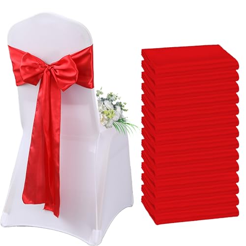 AIMENJOY Satin-Stuhlschärpen, Schleifen, Dekoration, Stuhlbezug für Hochzeitsempfang, Stuhlbänder, Schleifen für Bankett, Party, Event-Dekorationen (Red,10) von AIMENJOY