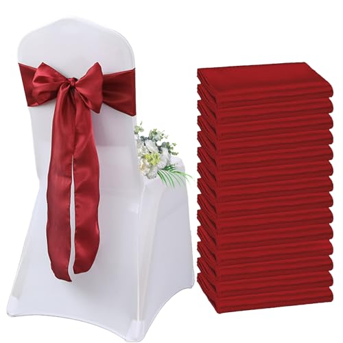 AIMENJOY Satin-Stuhlschärpen, Schleifen, Dekoration, Stuhlbezug für Hochzeitsempfang, Stuhlbänder, Schleifen für Bankett, Party, Event-Dekorationen (Red Wine,10) von AIMENJOY