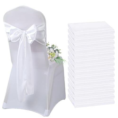 AIMENJOY Satin-Stuhlschärpen, Schleifen, Dekoration, Stuhlbezug für Hochzeitsempfang, Stuhlbänder, Schleifen für Bankett, Party, Event-Dekorationen (White-1,10) von AIMENJOY