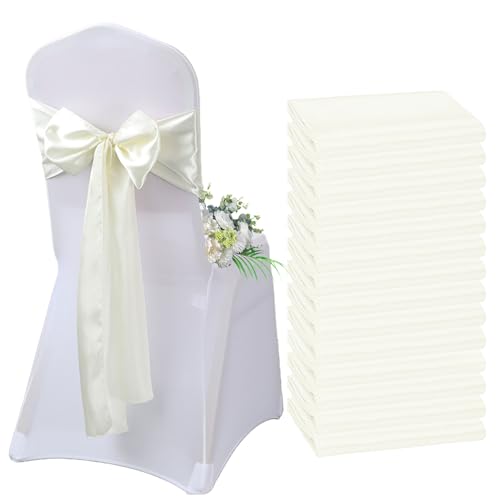 AIMENJOY Satin-Stuhlschärpen, Schleifen, Dekoration, Stuhlbezug für Hochzeitsempfang, Stuhlbänder, Schleifen für Bankett, Party, Event-Dekorationen (White-2,10) von AIMENJOY