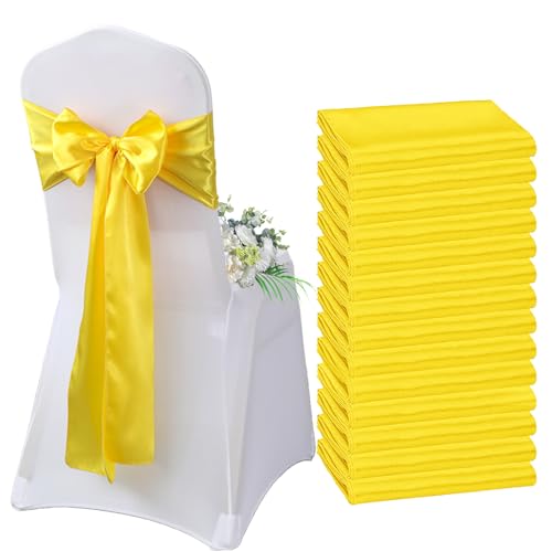 AIMENJOY Satin-Stuhlschärpen, Schleifen, Dekoration, Stuhlbezug für Hochzeitsempfang, Stuhlbänder, Schleifen für Bankett, Party, Event-Dekorationen (Yellow-1,10) von AIMENJOY