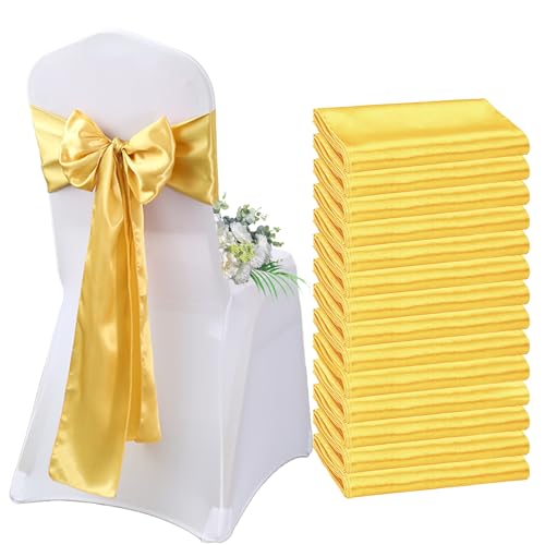 AIMENJOY Satin-Stuhlschärpen, Schleifen, Dekoration, Stuhlbezug für Hochzeitsempfang, Stuhlbänder, Schleifen für Bankett, Party, Event-Dekorationen (Yellow-2,10) von AIMENJOY