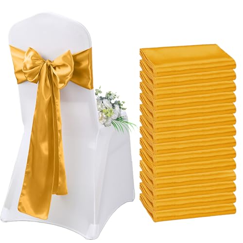 AIMENJOY Satin-Stuhlschärpen, Schleifen, Dekoration, Stuhlbezug für Hochzeitsempfang, Stuhlbänder, Schleifen für Bankett, Party, Event-Dekorationen (Yellow-3,10) von AIMENJOY