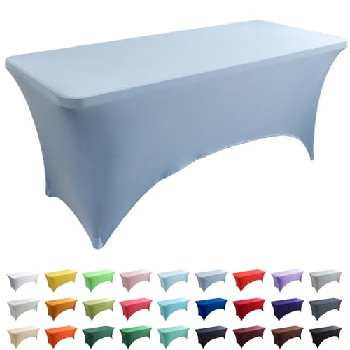 AIMENJOY Dehnbare Tischdecken, 4/6 / 8FT, Waschbare und Knitterfreie Rechteckige Stretch-Tischdecke, für Marktstände, Hochzeit, Party, Küche, Event Dekoration Klapptisch (Blue Sky,4FT - 2 Pack) von AIMENJOY