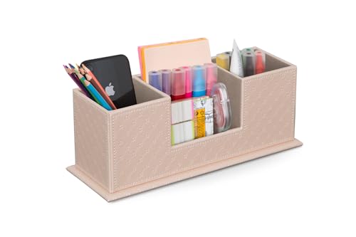 AINAK Schreibtischorganizer aus PU Leder (4 Fächer) – Stiftehalter, Schreibtischorganisator für Bürobedarf, Post-its, Notizzettel, Visitenkarten und mehr (Rosa) von AINAK