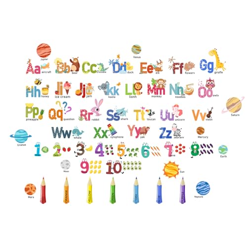 AINIUNIU Alphabet Nummer Wandtattoo, Kinder Buchstaben Laute von A – Z Wandaufkleber und Zahlen von 1 bis 10 Lernen, für Kleinkinder Schlafzimmer Zuhause Schule Kindergarten Klassenzimmer von AINIUNIU