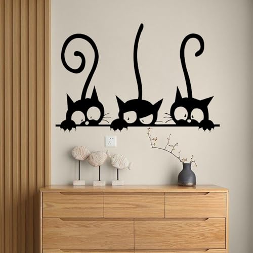 AINIUNIU 4er Set Schwarze Katze Wandaufkleber, Kätzchen Wandaufkleber Stickers, Katze Fenstersticker Abziehbilder, für Wohnzimmer, Schlafzimmer, Kinderzimmer, Badezimmer Dekorative Aufkleber von AINIUNIU