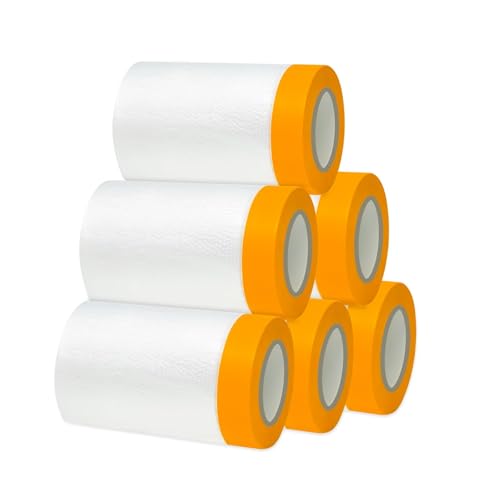 AINIUNIU 6 Rollen Maler Abdeckfolie mit Klebeband, 55cm x 20m Transparent Malerabdeckfolie Malerfolie, Tape-Abdeckfolien Perfekt für Außen zum Renovieren Malerfolie Abdeckfolie Rückstandslos Entfernen von AINIUNIU