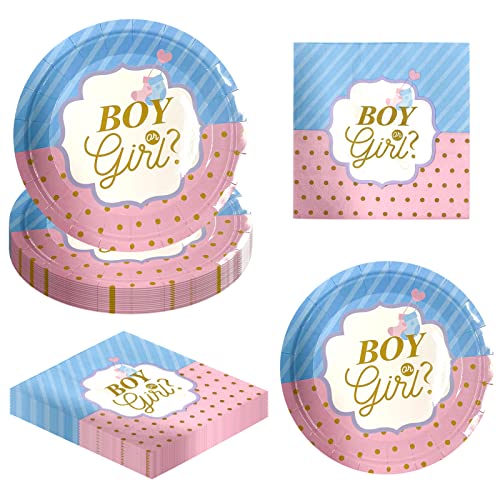 AINIUNIU Boy or Girl Gender Reveal Party Teller Set, 16 Gäste Gender Reveal Party Geschirr Pappteller Servietten, für Babyparty Gender Reveal Party Tischdeko von AINIUNIU