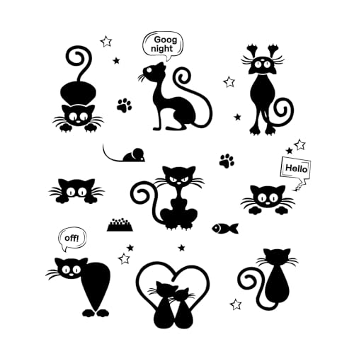 AINIUNIU Katze Wandaufkleber, Katze Lichtschalter Aufkleber, Lustige Tier Wandtattoos, Schwarze Katze Cartoon Wandaufkleber für Lichtschalter oder Steckdose Wandsticker Selbstklebend, DIY Ideen von AINIUNIU