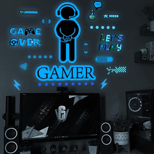 AINIUNIU Leuchtende Gaming Wandsticker, im Dunkeln leuchtender Video-Gamer, Selbstklebend Spiel Wandtattoo für Spielzimmer, Kinderzimmer, Jungenschlafzimmer, Wanddekoration von AINIUNIU