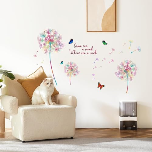 AINIUNIU Wandtattoo Pusteblume, Wandsticker für Kinderzimmer Mädchen, Bunt Wandsticker Löwenzahn für Schlafzimmer, Schmetterling Blumen Pflanzen Wandaufkleber für Babyzimmer Wohnzimmer Wandeko von AINIUNIU