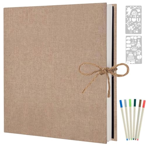 AIOR Fotoalben Selbstklebend 60 Weißen Seiten, Fotoalbum zum Selbstgestalten, Groß Album Fotobuch DIY Scrapbook, Leinenbezug Fotobuch für Familien Hochzeit, 33x32cm (Beige) von AIOR