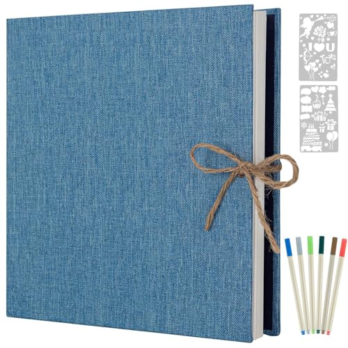 AIOR Fotoalben Selbstklebend 60 Weißen Seiten, Fotoalbum zum Selbstgestalten, Groß Album Fotobuch DIY Scrapbook, Leinenbezug Fotobuch für Familien Hochzeit, 33x32cm (Blau) von AIOR