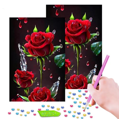 Diamond Painting Gefrorene Rose 2 Pcs,Rote Rosen Diamond Painting Erwachsene,Rosen 5D Diamond Painting,DIY Diamond Painting Bilder,Diamant Painting Bilder Full Drill,Malerei Nach Zahlen,30 x 40cm von AIOSUY