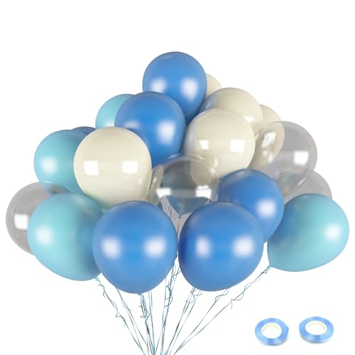 Luftballons Geburtstag Luftballons Bunt 65 Stück, Luftballon Blau Sandweiße, 30cm Helium Ballons Set Luftballons Hochzeit Set mit 2 Rollen Band als Geburtstag, Baby Shower Festival Party von AIOWZZY