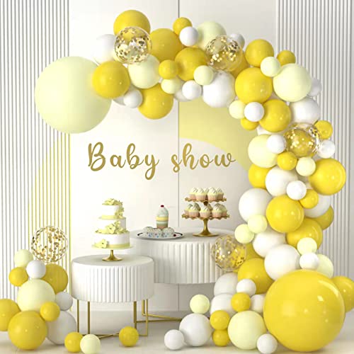 Gelbe Luftballons Girlande Kit, 102 Stück Pastell Gelb Weiß Gold Konfetti Ballons mit 18 12 10 5 Zoll für Sonnenblume Honig Biene Thema Geburtstag Baby Shower Gender Reveal Party Supplies Dekorationen von AIOZX