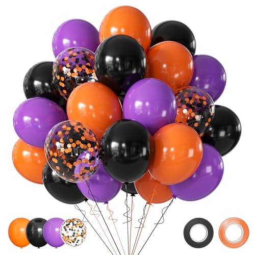 Halloween Luftballons schwarz orange lila Luftballons Halloween Dekoration 50 Stück 30cm Helium Orange Schwarz Lila Ballons für Halloween Party Dekoration von AIOZX