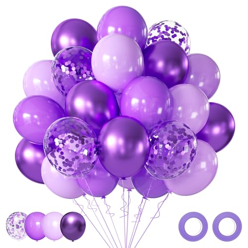 Luftballons Lila 60 Stück Lila Konfetti Ballons, Metallic Violett Ballons Macaron Latex Luftballons Geburtstag Party Luftballons für Mädchen Geburtstag Babyparty Hochzeit Prinzessinnen Deko von AIOZX