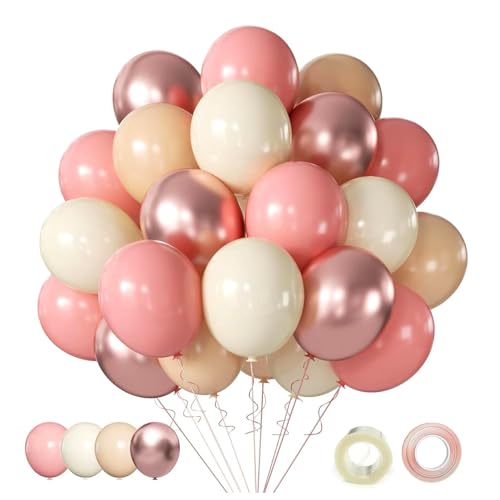 Luftballons Beige Rosa Rosegold Luftballons Hochzeit Set, 60 Stück 30cm Helium Rosa Ballons Metallic Rose Gold Luftballons Beige Blush Latex Luftballons für Geburtstag Hochzeit Baby Party Dekoration von AIOZX