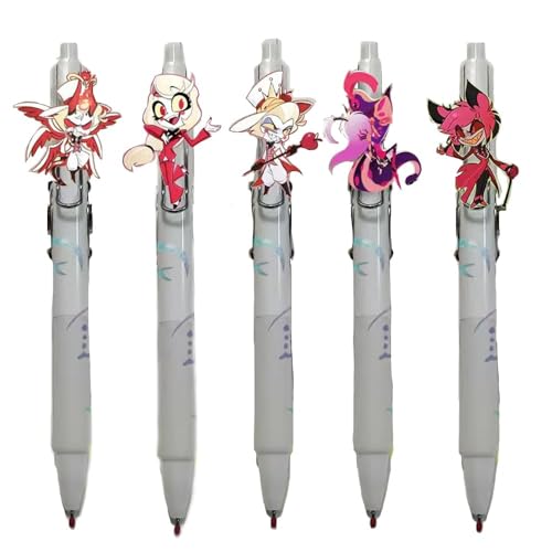 AIPILEI Gelschreiber Anime Hazbin Hotel mit schwarzer Tinte, 0,5 mm, Kugelschreiber, Druck-Aktion, Unisex-Stift, Schulbedarf, Fans, Geschenk (weiß), 5 Stück von AIPILEI