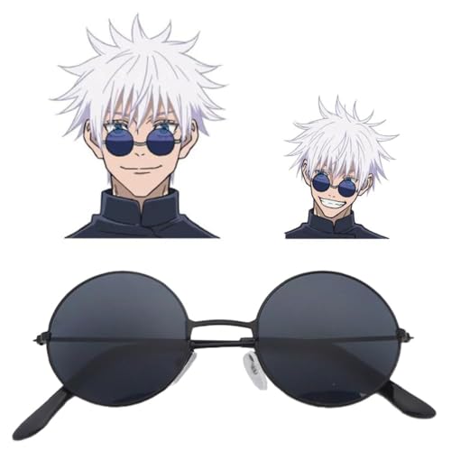 AIPILEI Gojo Satoru Sonnenbrille Anime Cosplay Gojo Satoru Brille Runde Sonnenbrille Halloween Cosplay Requisiten Zubehör (Schwarzer Rahmen, 150mm) von AIPILEI