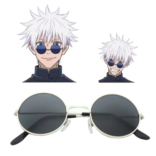 AIPILEI Gojo Satoru Sonnenbrille Anime Cosplay Gojo Satoru Brille Runde Sonnenbrille Halloween Cosplay Requisiten Zubehör (Silber Rahmen, 150mm) von AIPILEI