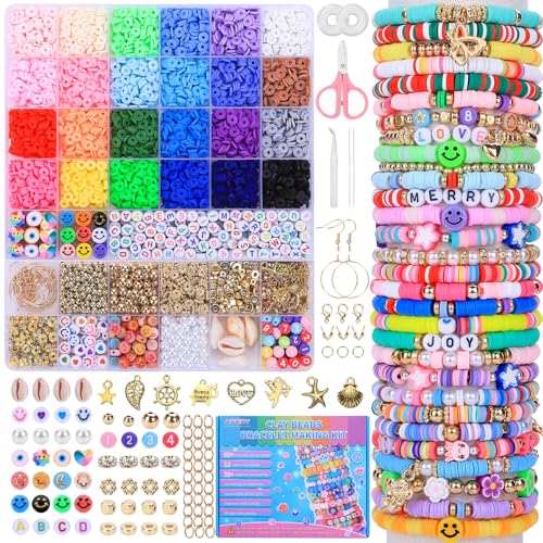 Set zur Herstellung von Armbändern aus Tonperlen, 6500 Stück, 24 Farben, adrette Perlen mit Charms, DIY-Schmuckhandwerk für Kinder von 6–13 Jahren von AIPRIDY