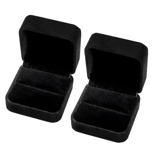 AIPWEYT Store 2 Stück Ring Geschenkbox, Verlobungsringe Ring Box,Samt Ring-Box, Geschenk-Verpackung,Samtringe Ohrringe Etui Anhänger Boxen für Hochzeit Verlobung Valentinstag(Schwarz) von AIPWEYT Store