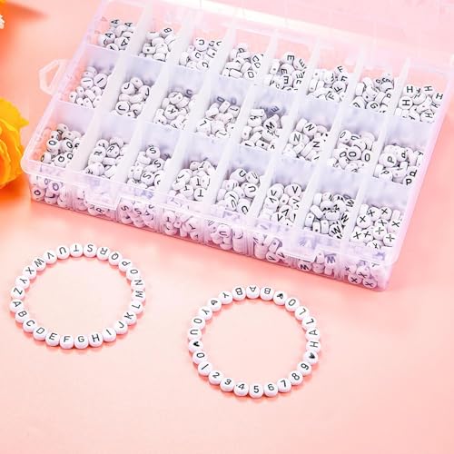 Alphabet Perlen,2590 Stück Buchstaben Perlen Set,Naturstein Perlen mit Holzperlen, Set Herzen Spacer Perlen für Schmuckherstellung DIY Armbänder Halsketten Handwerk von AIPWEYT Store