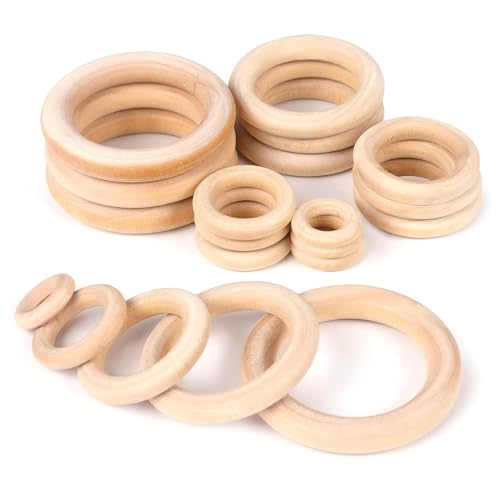 Holzringe Set Natürliche und Unbehandelte Ringe aus Holz Geeignet Für Schmuckherstellung für DIY Handwerk Ring Anhänger und Anschlussstück Schmuck Machen(3/3,5/4/4,5/5 cm, 20 Stück je Größe) von AIPWEYT Store